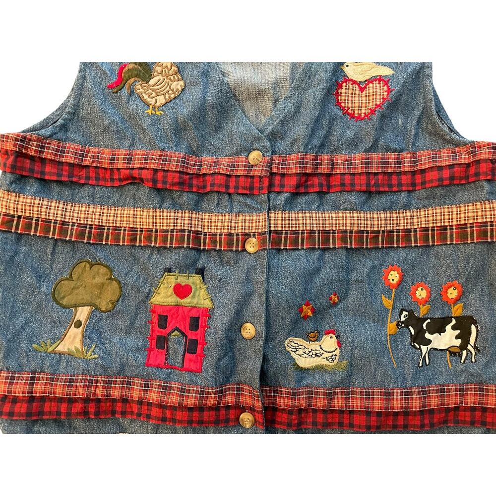 Vintage Bobbie Brooks Embroidered Denim Farm Vest Medium - Picture 4 of 6